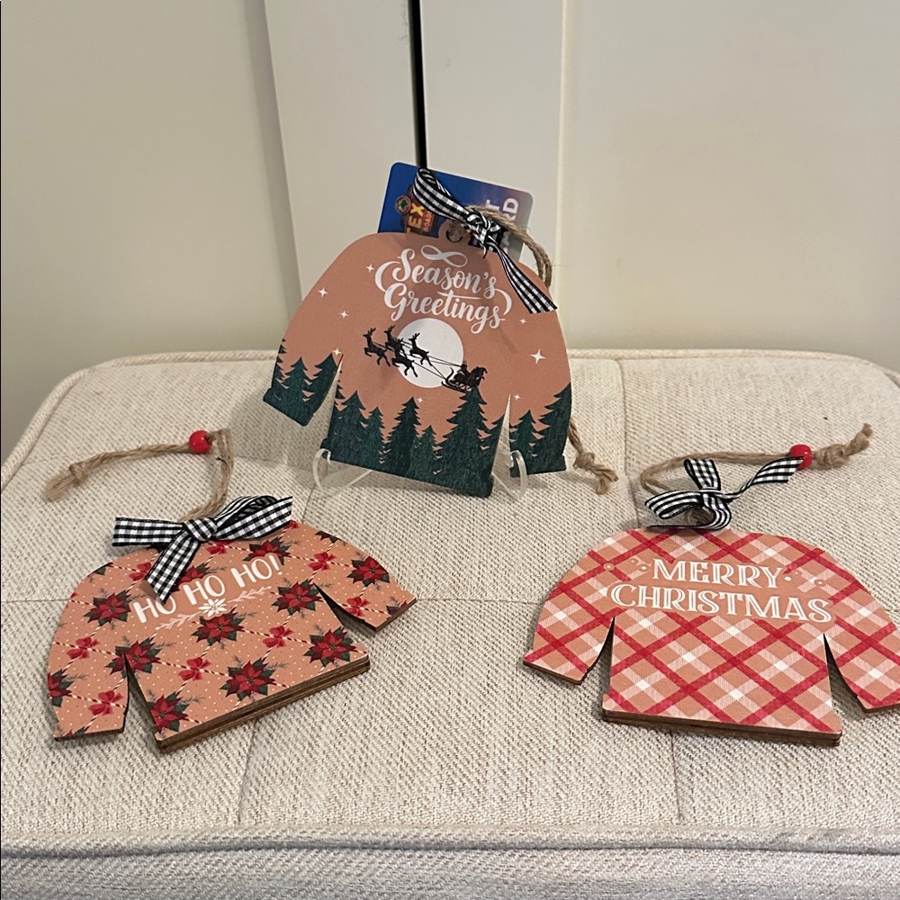 Festive Christmas Holiday Sweater Gift Card Holder Ornaments BUNDLE of 3